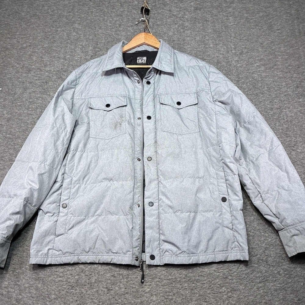 32‎ Degrees Heat Puffer Jacket Mens Large Gray Quilted Full Zip Snap Button